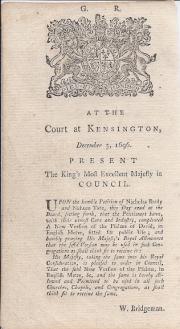 Printed declaration, headed 'G. R. | At the Court at Kensington, December 3, 169