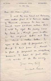 Autograph Letter Signed "Herbert Read"