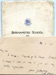 Autograph Note Signed  by Graham Greene's father, Berkhamstead School Handbook